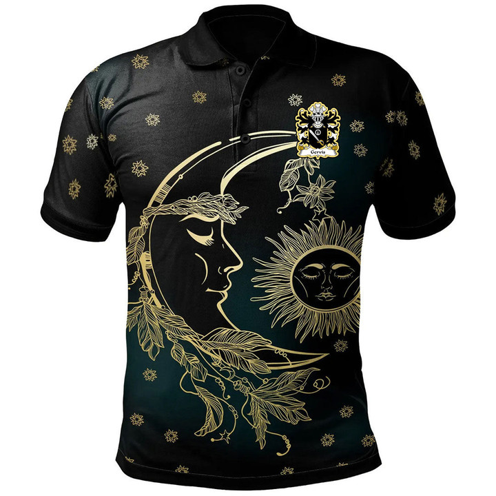 AIO Pride Gervis Of Ruthin Denbighshire Welsh Family Crest Polo Shirt - Celtic Wicca Sun Moons