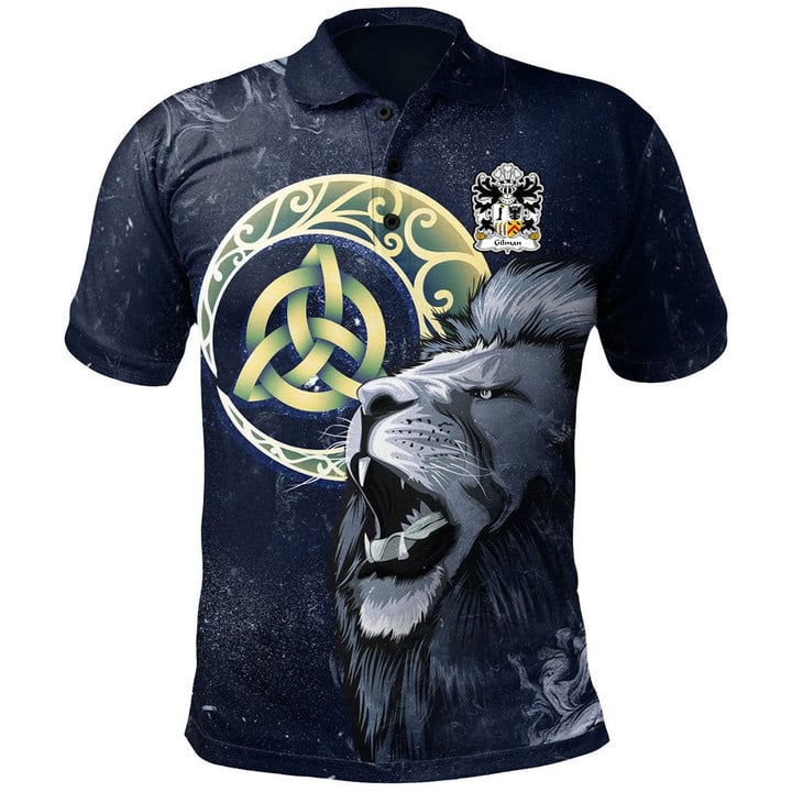 AIO Pride Gilman Claims Descent From Cilmin Troed Ddu Welsh Family Crest Polo Shirt - Lion & Celtic Moon