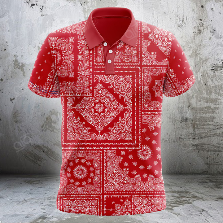 AIO Pride Red Bandana Patchwork Design Polo Shirt