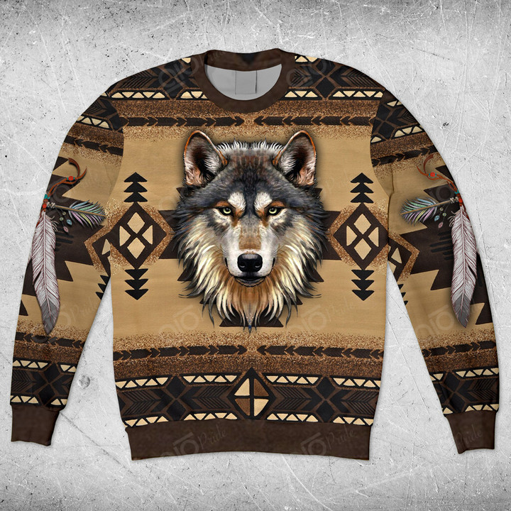AIO Pride Native American Pattern Wolf Feather Arrow Christmas Sweatshirt