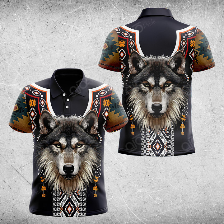 AIO Pride Native American Wolf Tribal Pattern Polo Shirt
