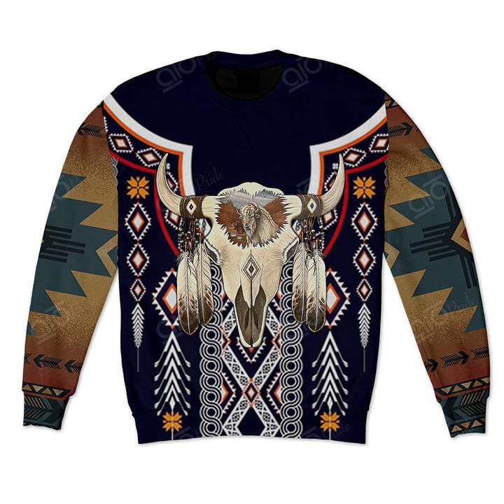AIO Pride Native American Bull Skull Tribal Pattern Sweatshirt