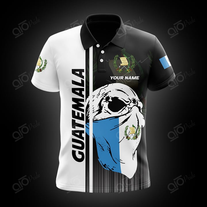 AIO Pride Custom Name Guatemala Coat Of Arms Skull Scarf Flag Polo Shirt