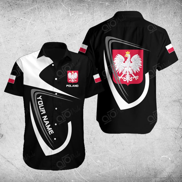 AIO Pride Custom Name Poland Coat Of Arms & Flag Hawaiian Shirt