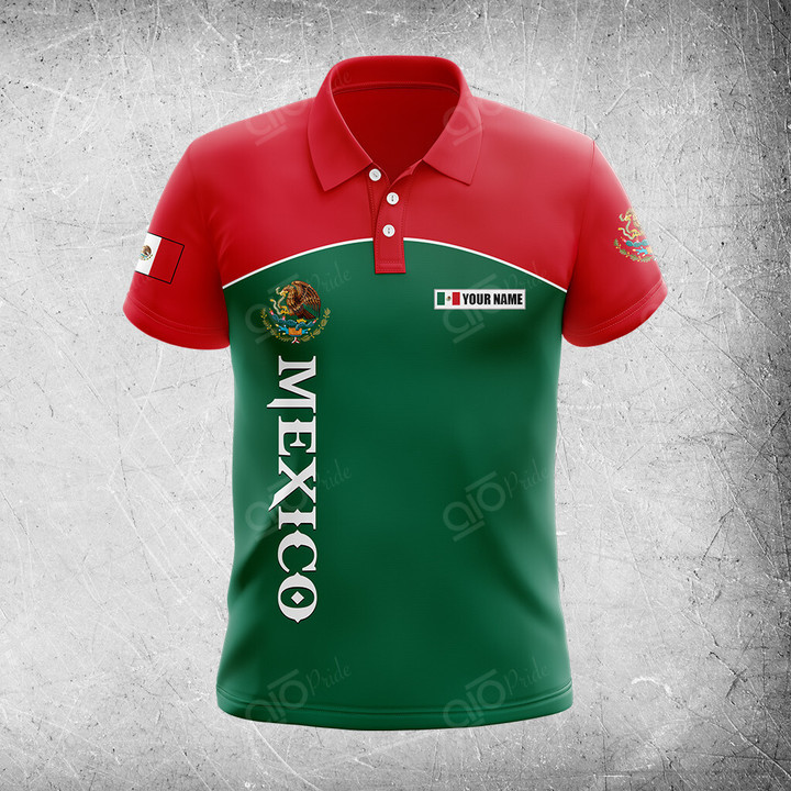 AIO Pride Custom Name Mexico Flag Polo Shirt