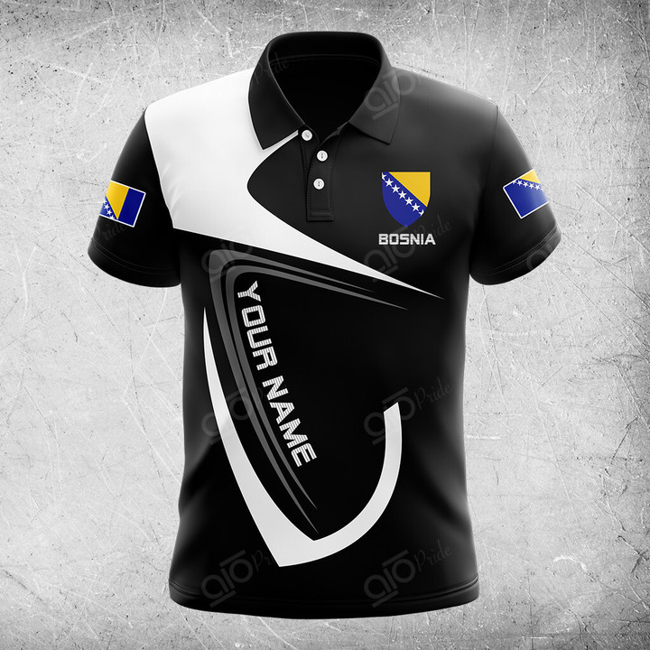 AIO Pride Custom Name Bosnia Coat Of Arms & Flag Polo Shirt