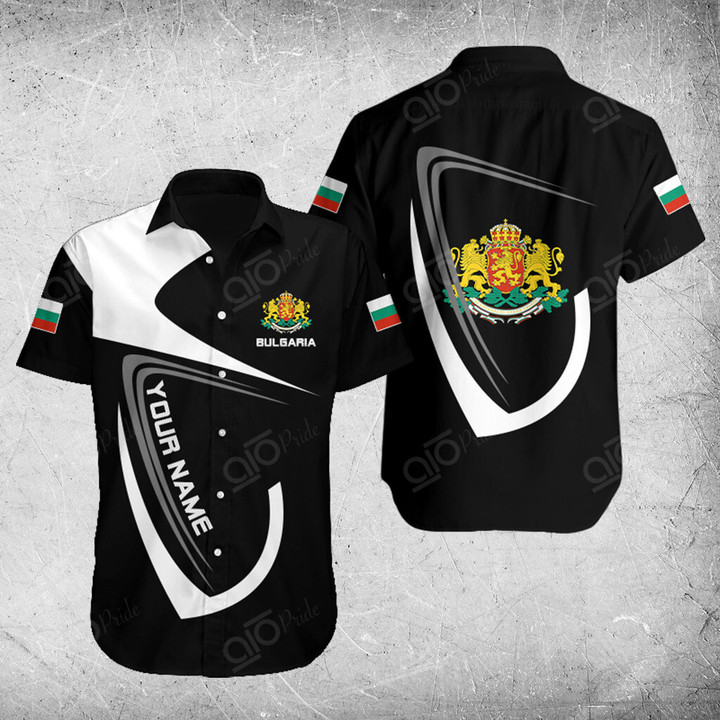 AIO Pride Custom Name Bulgaria Coat Of Arms & Flag Hawaiian Shirt