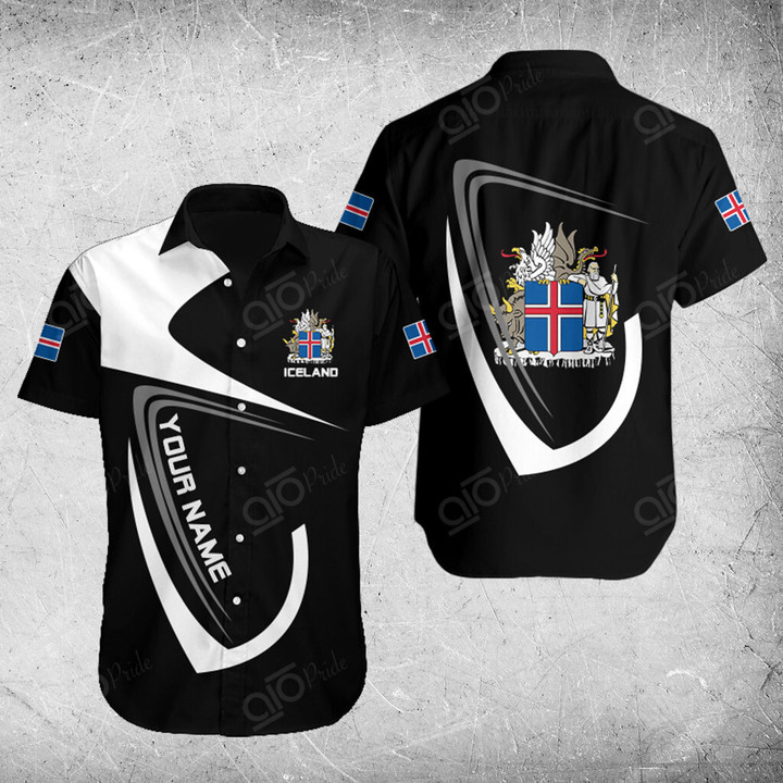 AIO Pride Custom Name Iceland Coat Of Arms & Flag Hawaiian Shirt
