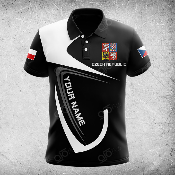 AIO Pride Custom Name Czech Republic Coat Of Arms & Flag Polo Shirt