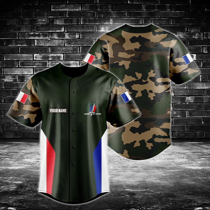 Custom Name Camo Flag French Army Baseball Jersey Shirt