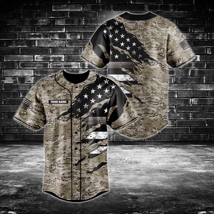 Customize US Correction Flag Camo 3D Baseball Jersey Shirt