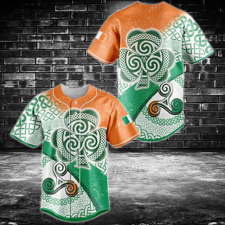 Ireland Flag With Celtic Patterns Baseball Jersey Shirt