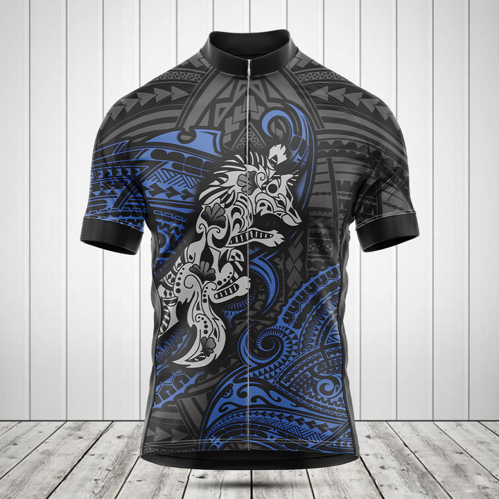 Polynesian Wolf Pattern Blue Men's Cycling Jersey