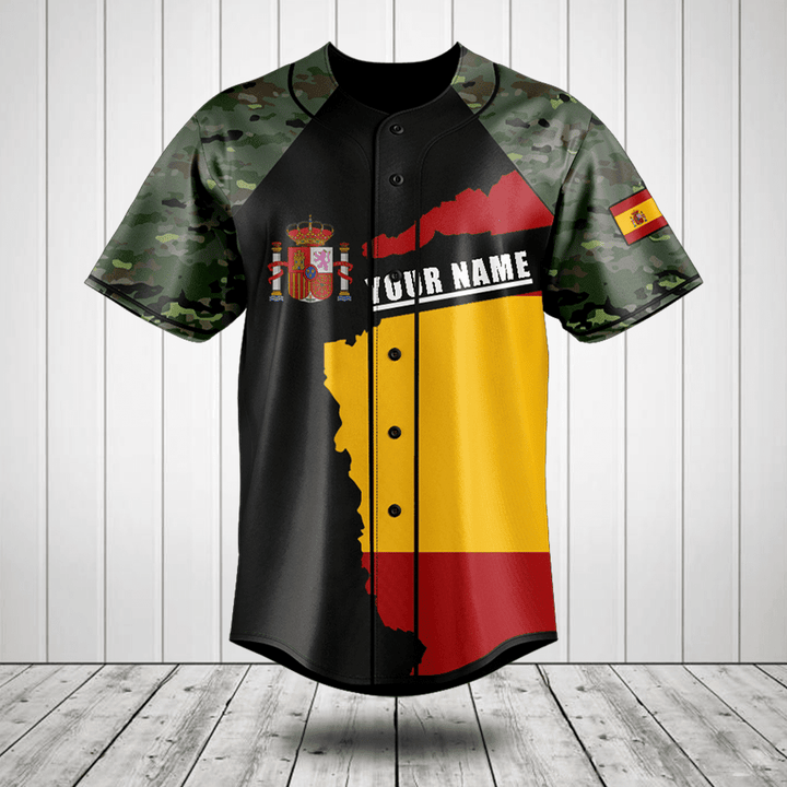 Customize Spain Coat Of Arms Camouflage Baseball Jersey Shirt