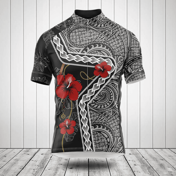 Polynesian Wolf Tattoo Hibiscus Men's Cycling Jersey