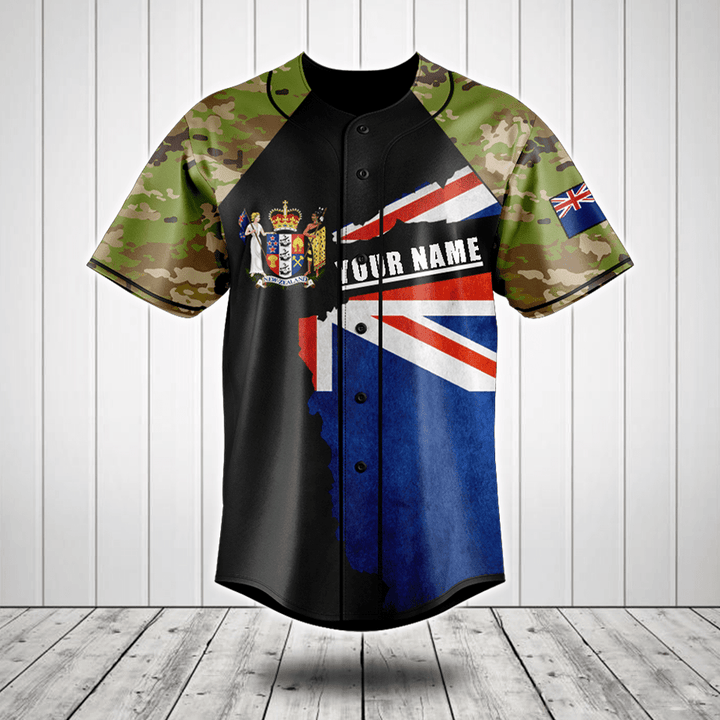 Customize New Zealand Coat Of Arms Camouflage Baseball Jersey Shirt