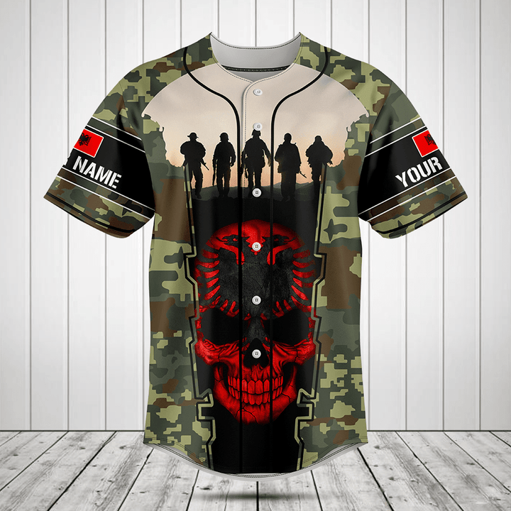 Customize Albania 3D Skull Flag Camouflage Baseball Jersey Shirt
