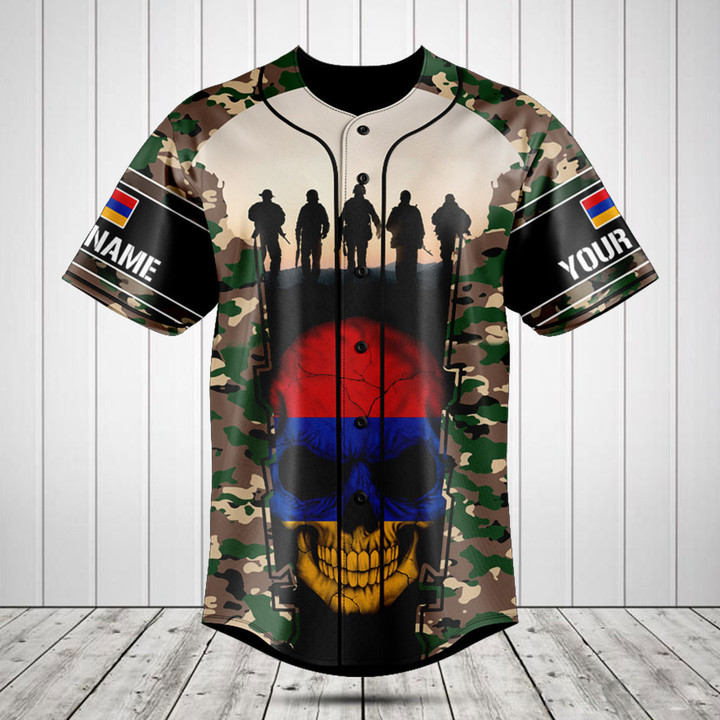 Customize Armenia 3D Skull Flag Camouflage Baseball Jersey Shirt