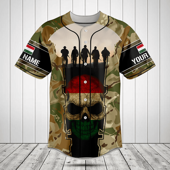 Customize Hungary 3D Skull Flag Camouflage Baseball Jersey Shirt