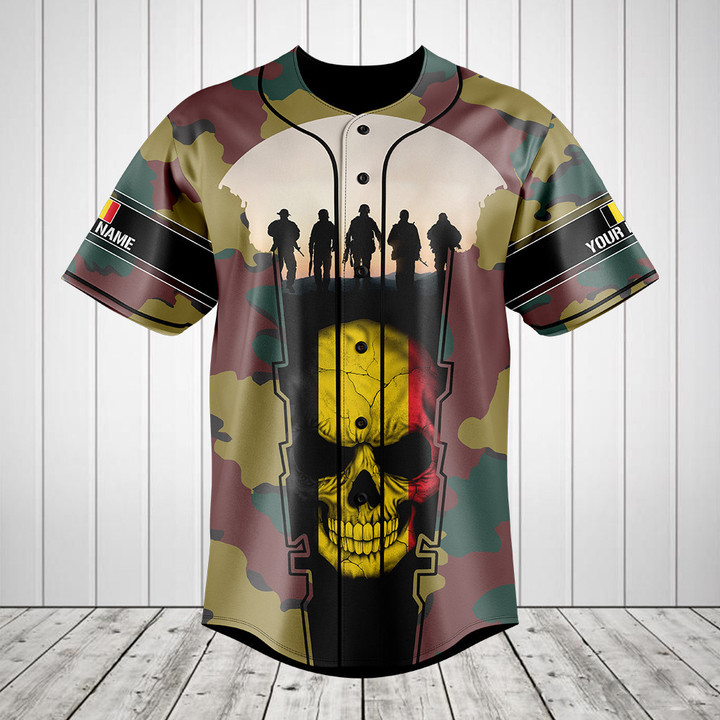 Customize Belgium 3D Skull Flag Camouflage Baseball Jersey Shirt