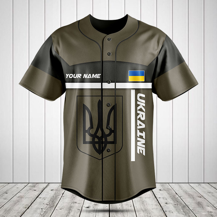 Customize Ukraine Coat Of Arms Olive Green Baseball Jersey Shirt