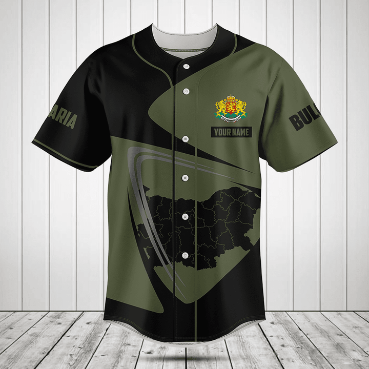 Customize Bulgaria Map Black And Olive Green Baseball Jersey Shirt