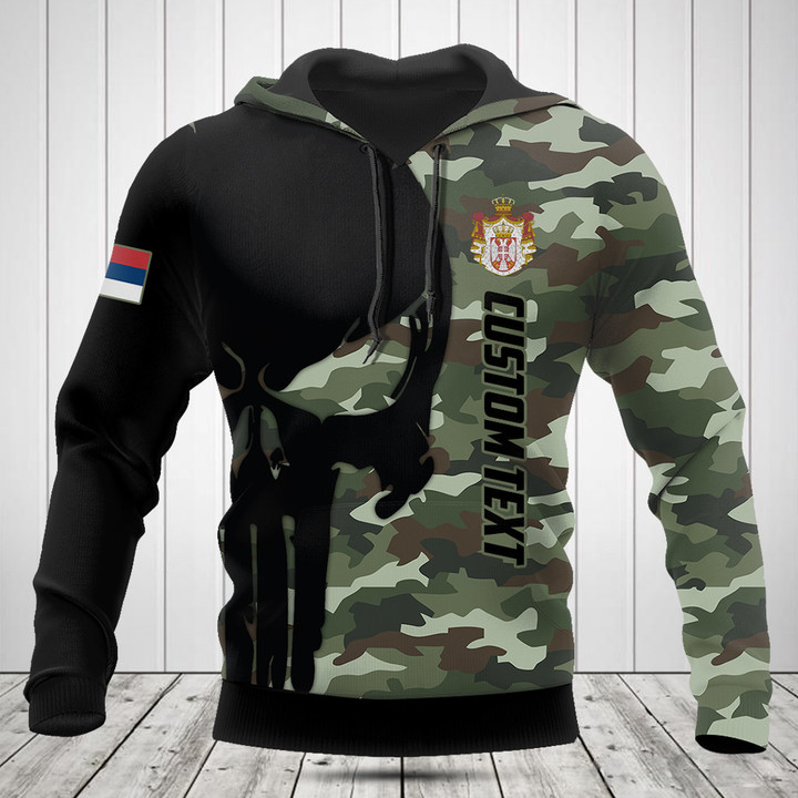 Customize Serbia Black Skull Camouflage Shirts