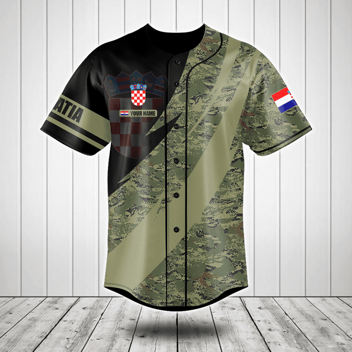 Customize Croatia Coat Of Arms Camo Fire Style Baseball Jersey Shirt