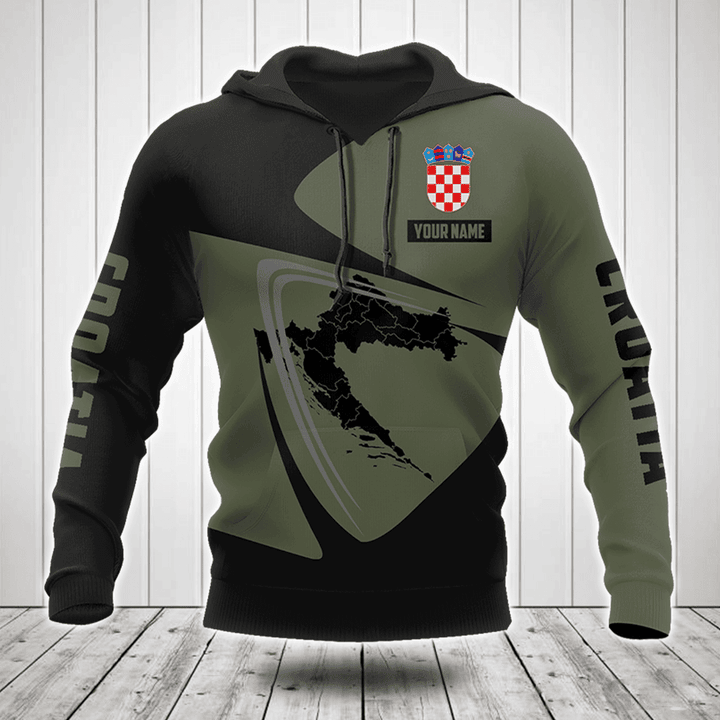Customize Croatia Map Black And Olive Green Shirts