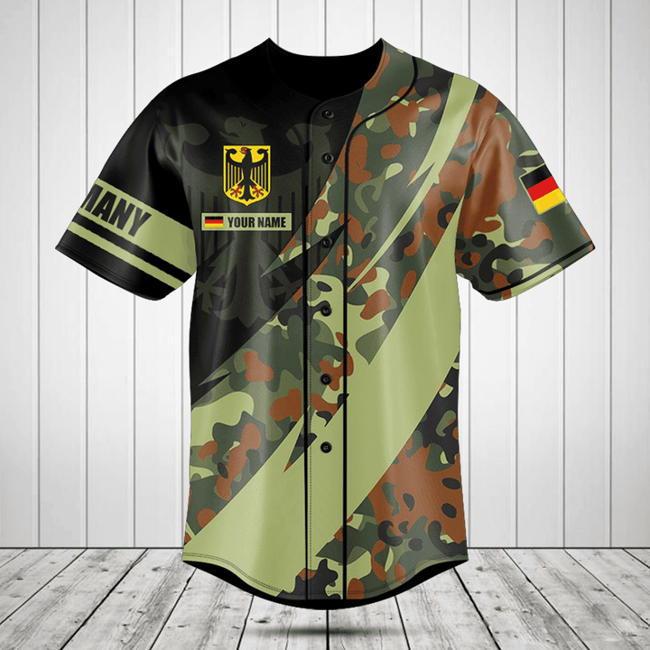 Customize Germany Coat Of Arms Camo Fire Style Baseball Jersey Shirt