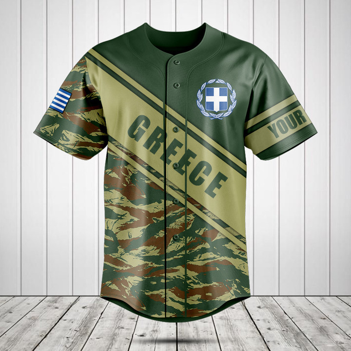 Customize Greece Coat Of Arms Camouflage 3D Baseball Jersey Shirt