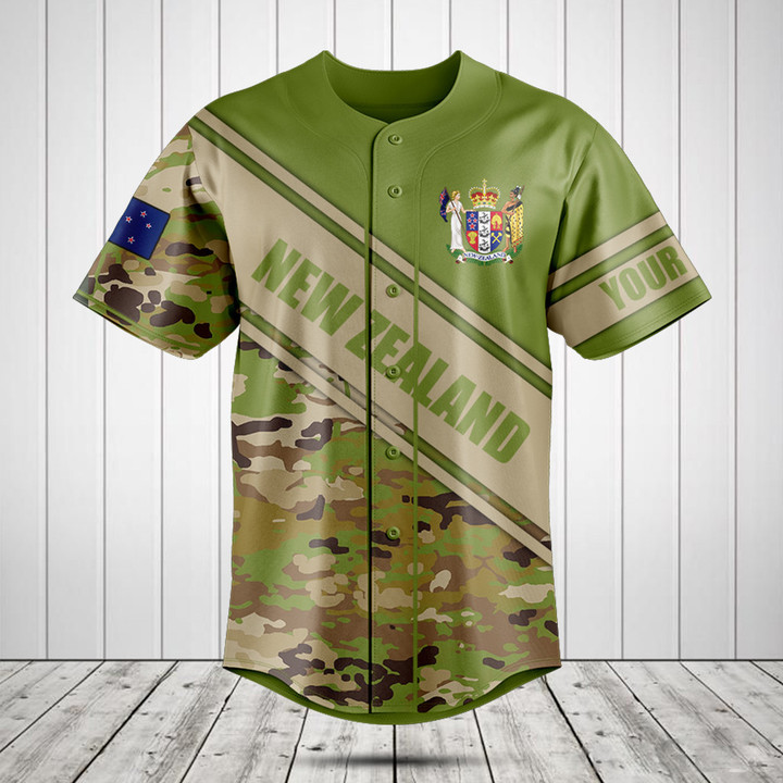 Customize New Zealand Coat Of Arms Camouflage 3D Baseball Jersey Shirt