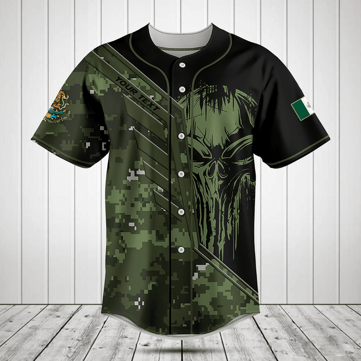 Customize Mexico Wing Skull Camouflage Baseball Jersey Shirt