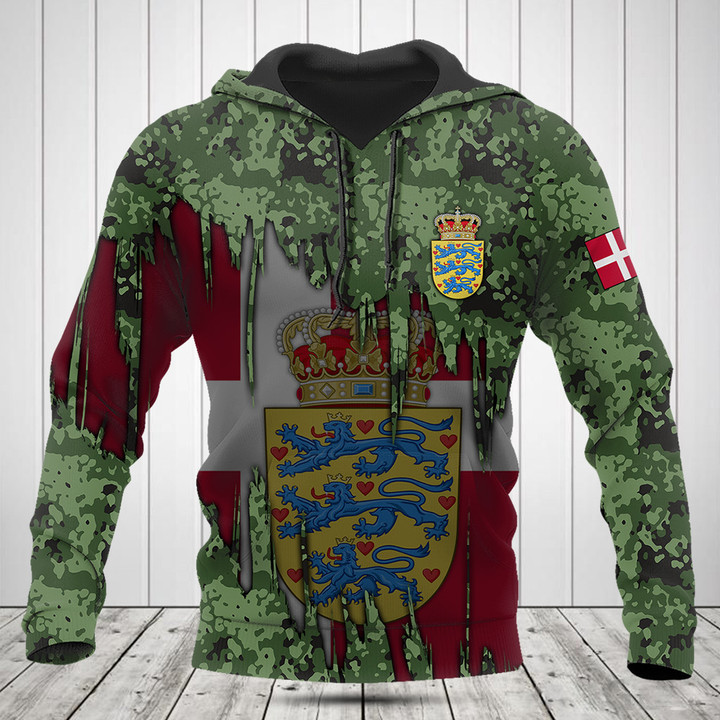 Customize Denmark Flag And Coat Of Arms Camo Shirts