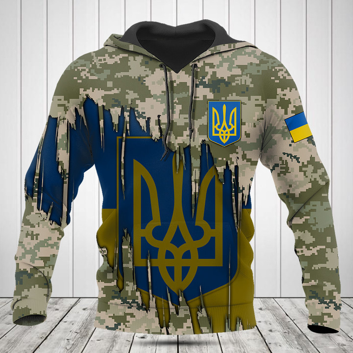 Customize Ukraine Flag And Coat Of Arms Camo Shirts