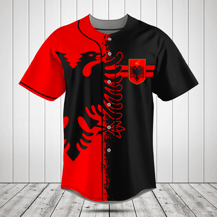 Albania Eagle Red And Black Brush Stroke Baseball Jersey Shirt