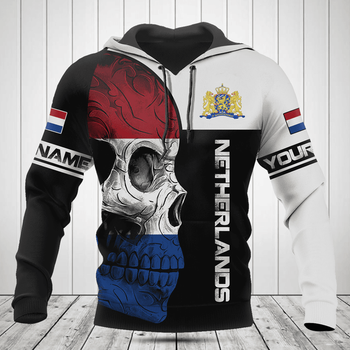 Customize Netherlands Skull Flag 3D Black And White Shirts
