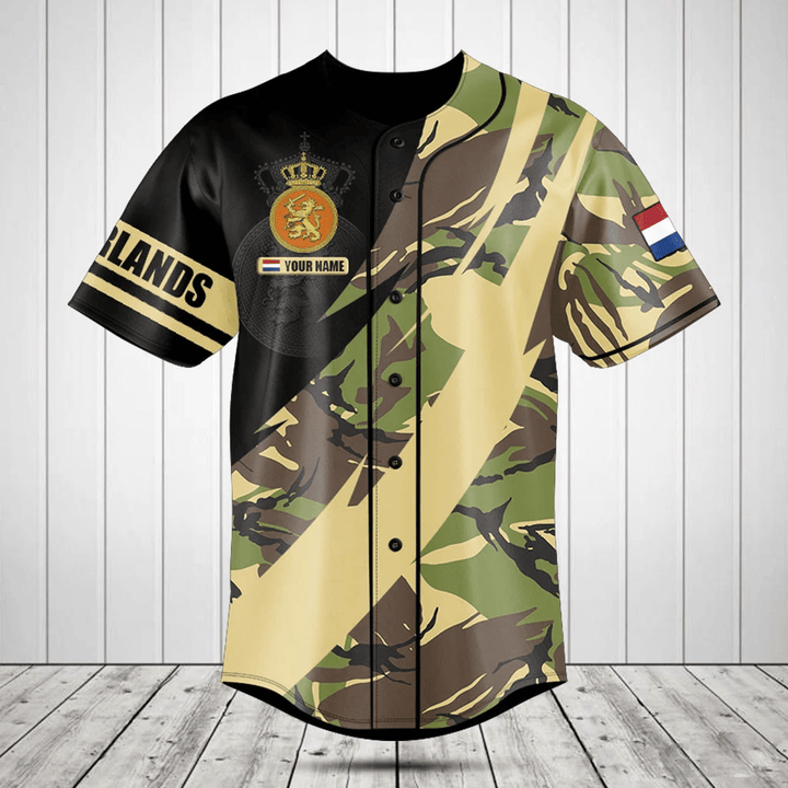 Customize Netherlands Army Camo Fire Style Baseball Jersey Shirt