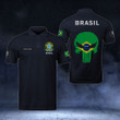 AIO Pride - Customize Brazil Coat Of Arms - Flag Skull Polo Shirt