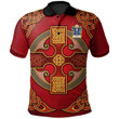 AIO Pride Ardderch AP Mor AP Tegerin Welsh Family Crest Polo Shirt - Vintage Celtic Cross Red