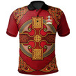 AIO Pride Cadrod Hardd Welsh Family Crest Polo Shirt - Vintage Celtic Cross Red