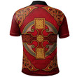 AIO Pride Llywarch AP Bran Of Menai Anglesey Welsh Family Crest Polo Shirt - Vintage Celtic Cross Red