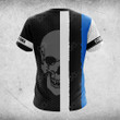 AIO Pride Custom Name Estonia Flag Skull Hexagon Grid T-shirt