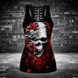 Skull Red Roses Hollow Tank Top Or Legging