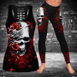 Skull Red Roses Hollow Tank Top Or Legging
