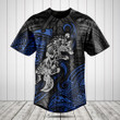 Polynesian Wolf Pattern Blue Baseball Jersey Shirt
