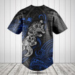 Polynesian Wolf Pattern Blue Baseball Jersey Shirt