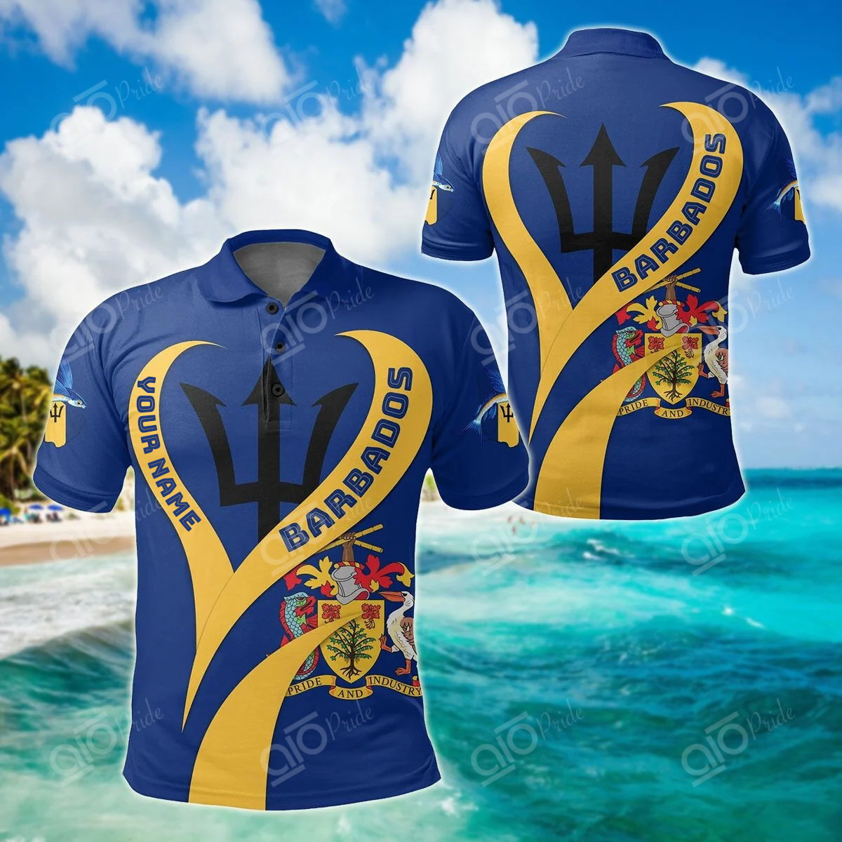 AIO Pride - Customize Barbados Heart Shape Unisex Adult Polo Shirt
