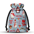 Merry Christmas Snowman Penguin Bear And Fox Blue Drawstring Gift Bag