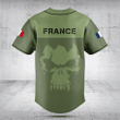 Customize France Skull Green Baseball Jersey Shirt